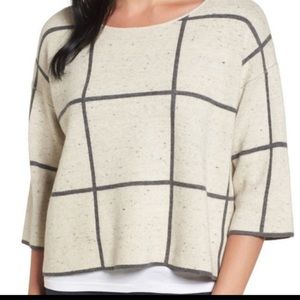 Eileen Fisher Wool Blend Windowpane Cropped Sweater XL